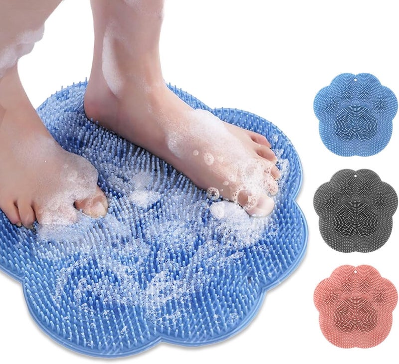 ZenyCblu Shower Foot Scrubber Mat with Non-Slip Suction Cups,Foot Backs Cleaning Pad Back Washer Exfoliating Bath Wash Pad,Foot Scrubber in Shower Men & Women (Blue) - Image 1